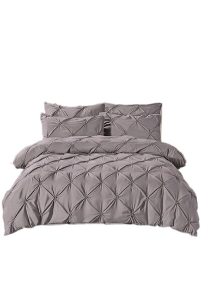 JOJO HOME Double Bedding Set, Jojo Home, Uni, Embroidered Pleats, 6 Pieces, Finet, 230x250cm, Light Gray