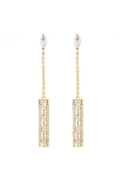 Eva Grace Golda earrings, long, golden, rectangular in shape, decorated with zirconium