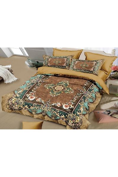 OEM Double Bed Set, Velvet, 6 Pieces, Floral Brown Print, 230x250cm