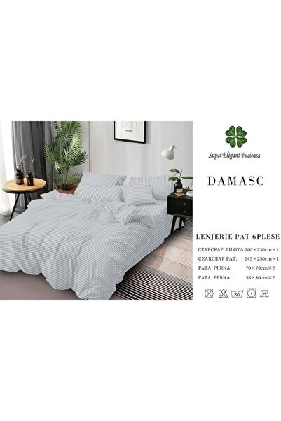 Pucioasa Double Bed Linen, Pucioasa, Damask, 6 Pieces, 2 Persons, Uni, 245x250cm, Light Grey