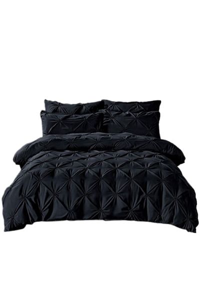 JOJO HOME Double Bed Linen Set, Jojo Home, Uni, Embroidered Pleats, 6 Pieces, Finet, 230x250cm, Black