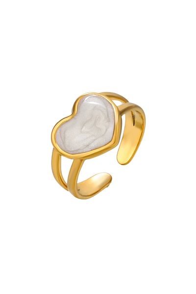 Eva Grace Gwendolyn ring, gold with white, stainless steel, heart pattern, adjustable