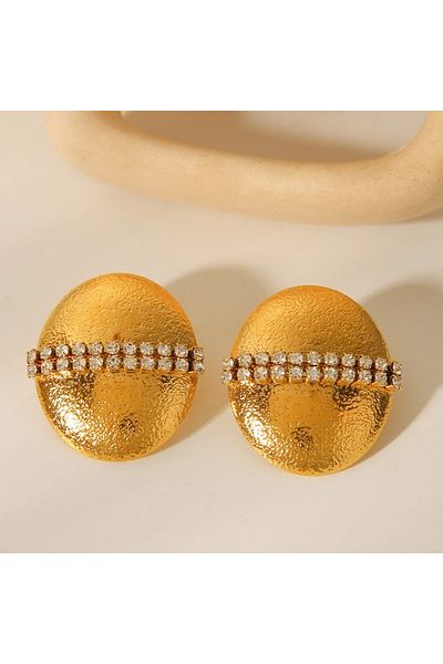 Eva Grace Mavis earrings, golden, round, with zirconium, made of 18K gold-plated stainless steel - Glamour Collection