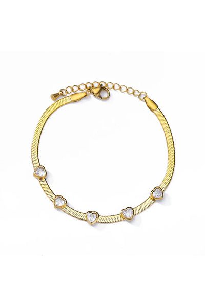 Eva Grace Lara bracelet, gold, made of 18K gold-plated stainless steel, decorated with heart-shaped zirconia