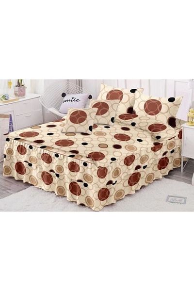 OEM Double Bed Set, Ruffled Sheet, Spring, Circles, 6 Pieces, 200x230cm