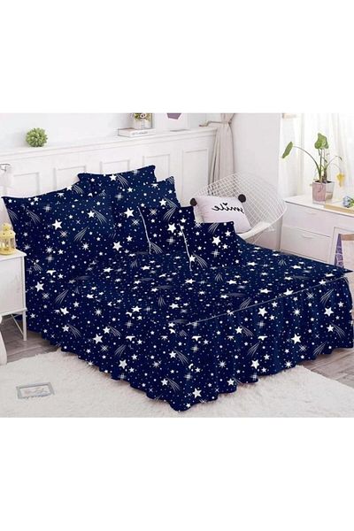 Pucioasa Double Bedding Set, Ruffled Sheet, Pucioasa, Finet, 6 Pieces, Starry Sky Pattern, 200x230cm