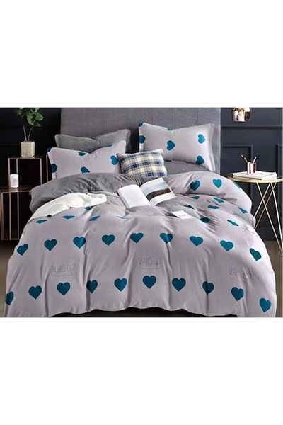 OEM Double Bed Linen, Finet, 6 Pieces, 2 Persons, Blue Heart Pattern, 250x230cm