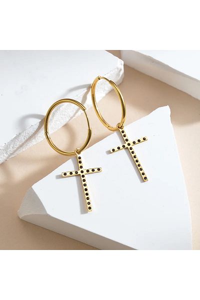 Eva Grace Jameela gold-tone cross-shaped earrings made of stainless steel