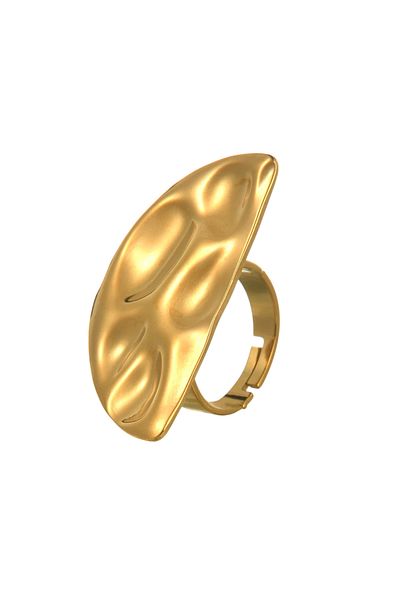 Eva Grace Mabel ring, gold, stainless steel, with geometric pattern, adjustable