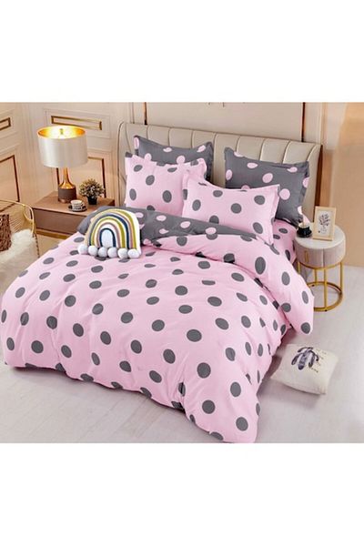 JOJO HOME Bed Linen, Jojo Home, Polka Dot Print, 6 Pieces, 2 Persons, 245x250cm, Superior Finet, Pink-Grey