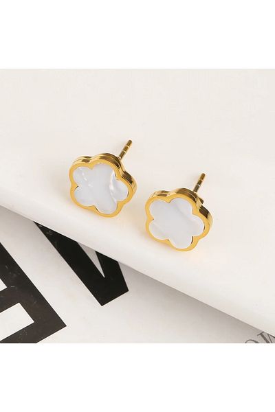 Eva Grace Kaelyn earrings, gold, stud type, made of stainless steel, with floral pattern - Floral Paradise Collection
