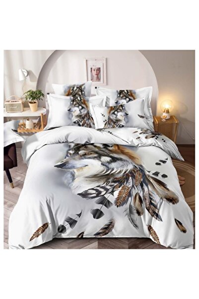 JOJO HOME Double Bedding Set, Jojo Home, Indian Wolf Print, 4 Pieces, 140x200cm