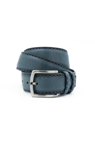 Tuna Nappa Genuine Antique Leather 4.00 cm Saddle Stitched Sports Men's Belt - Kmr254