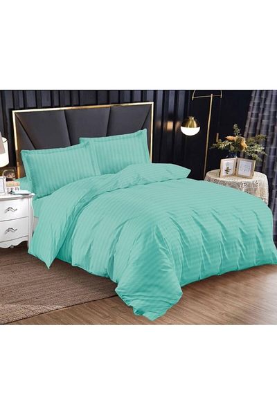 OEM Double Bed Linen, Elastic Fitted Sheet, Damask, 4 Pieces, Uni, 180x200cm, Mint Green