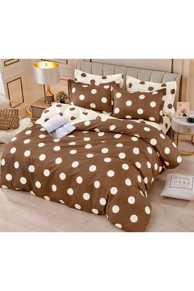 JOJO HOME Bed linen, Jojo Home, 4 pieces, 1 person, Polka dot print, 155x230cm, Brown-White