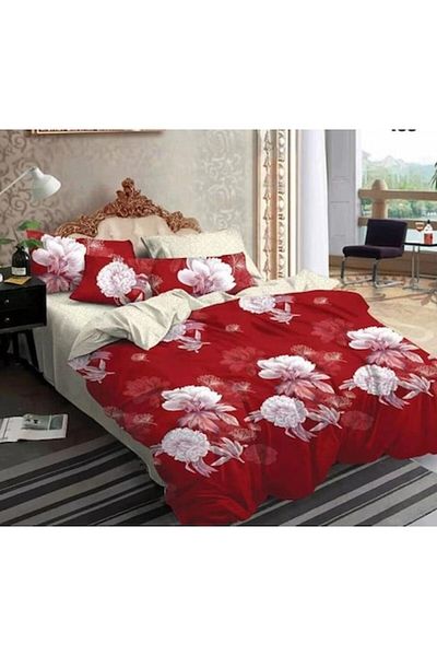 Pucioasa Double Bed Sheet Set, Pucioasa, Finet, 6 pieces, 2 persons, 245x250cm, Red Multicolor