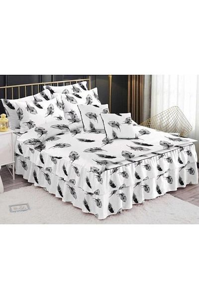 Pucioasa Double bedding set with flounces, Pucioasa, Finet, 6 pieces, 2 people, feather print, 200x230cm
