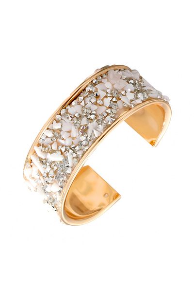 Eva Grace Amarilla bracelet, gold, cuff type, with white crystals and silver stones, adjustable