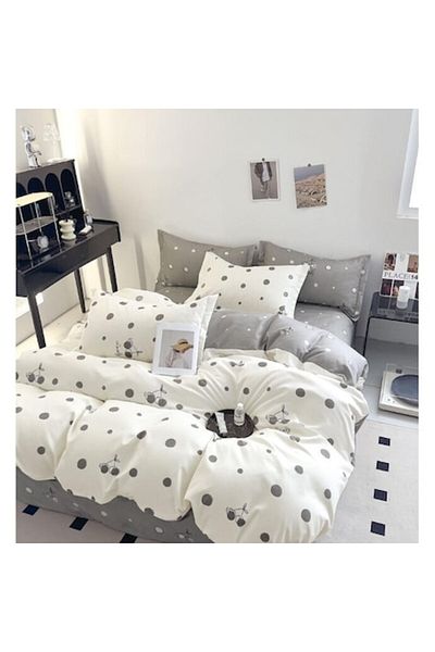 OEM Double bed sheet set with elastic, 6 pieces, 2 persons, 240X250cm, Superior Finet, Polka dot print,