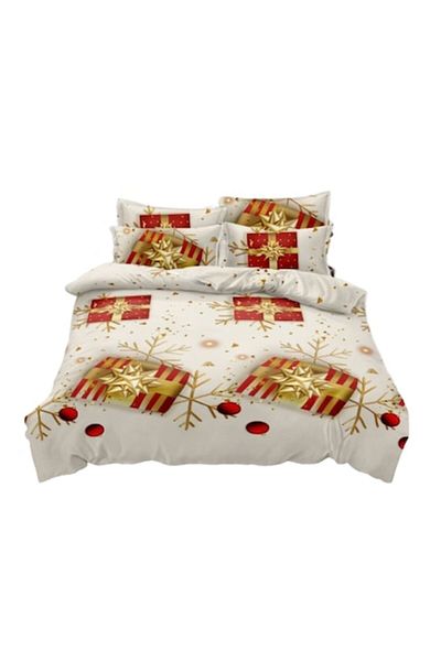 Pucioasa Double Bedding Set, Pucioasa, Finet, 6 Pieces, Christmas-Gifts Print, 230x250cm, White Multicolor