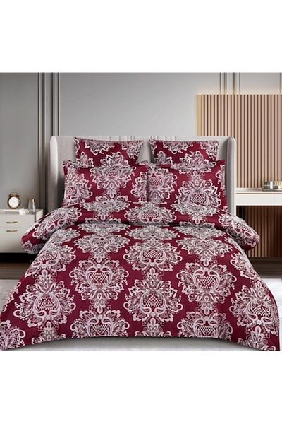 OEM Double Bed Linen, Elegant Model, Silk Imitation, 6 Pieces, 2 People, 180x200cm, Bordeaux-White