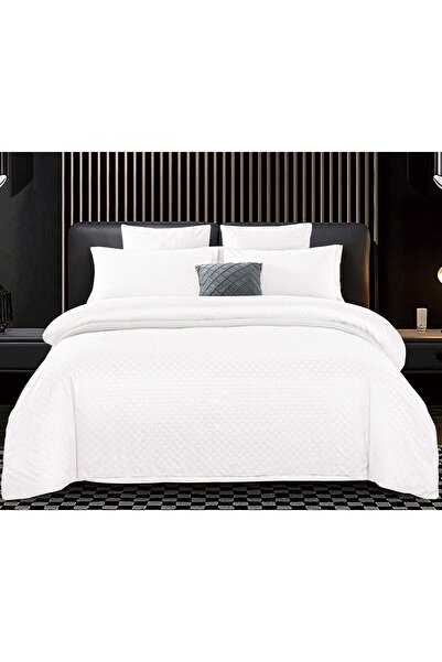 Pucioasa Double Bed Linen, Velvet Picket Grofat Lux, Pucioasa, 6 Pieces, Uni, 245x250cm, White