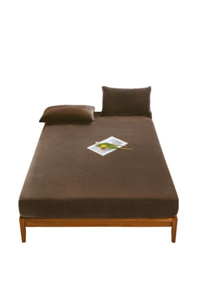 OEM Bed Cover and 2 Pillowcases, Velvet, Uni, 3 Pieces, Double, 180x200cm, Milk Coffee