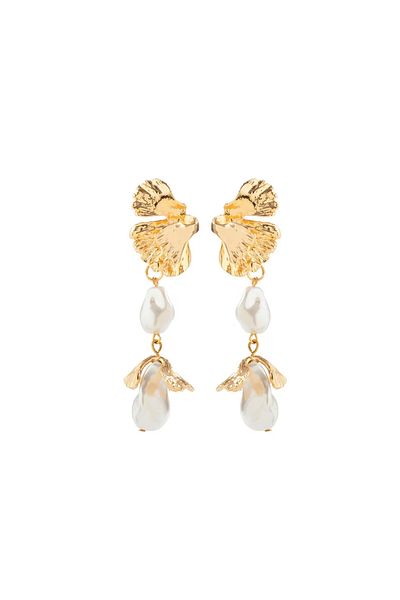 Eva Grace Patricia earrings, golden, long, decorated with pearls - Universe of Pearls Collection