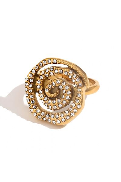 Eva Grace Lillia ring, gold, with zirconia, made of 18K gold-plated stainless steel, vortex pattern, adjustable