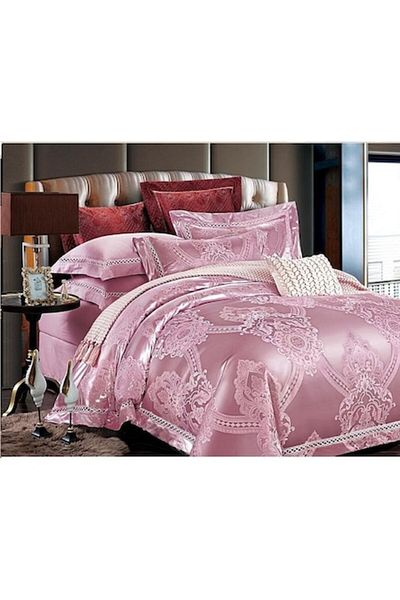 OEM Set de cearșafuri pentru pat dublu, 6 piese, Jacquard, 2 persoane, 240x250 cm, roz