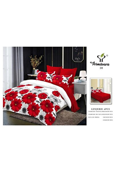 OEM Lenjerie de pat dublu, Primavara, Finet, 6 piese, 2 persoane, imprimeu Crizanteme