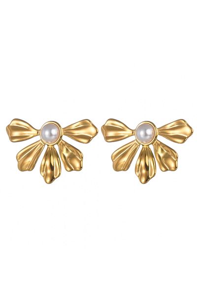 Eva Grace Essie earrings, gold, with pearls and floral pattern, made of stainless steel - Floral Paradise Collection