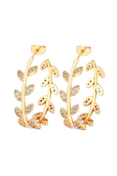 Eva Grace Estrella earrings, gold, round, with leaf pattern - Boheme Collection