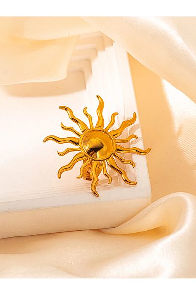 Eva Grace Mallory ring, gold, stainless steel, sun-shaped, adjustable