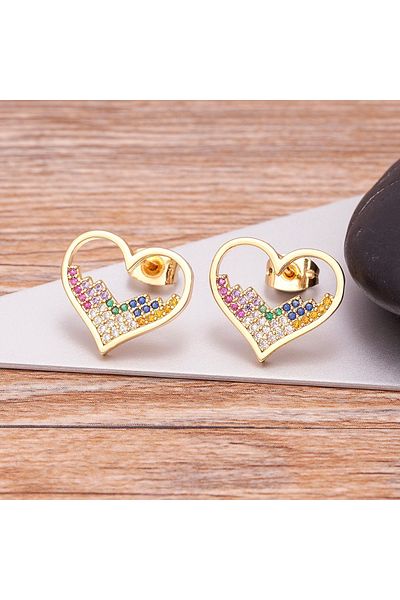 Eva Grace Zariah earrings, gold, with multicolored stones, heart-shaped - Boheme Collection