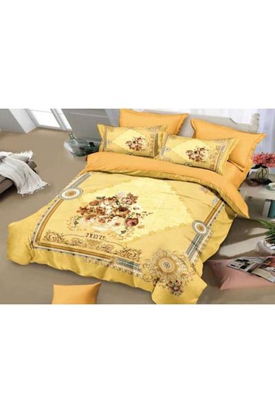 OEM Double Bedding Set, Velvet, 6 Pieces, Yellow Floral Print, 230x250cm