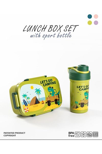 Mobcos Students Lunch Box with Water Bottle Set Double Layer Lunch Box,Fork 1800ml and Drink Cup 500ml