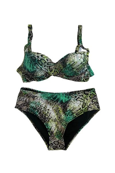 hazelin Women's Green Leopard Patterned Lined Plus Size Bikini Set Hzl25S-Lc25006