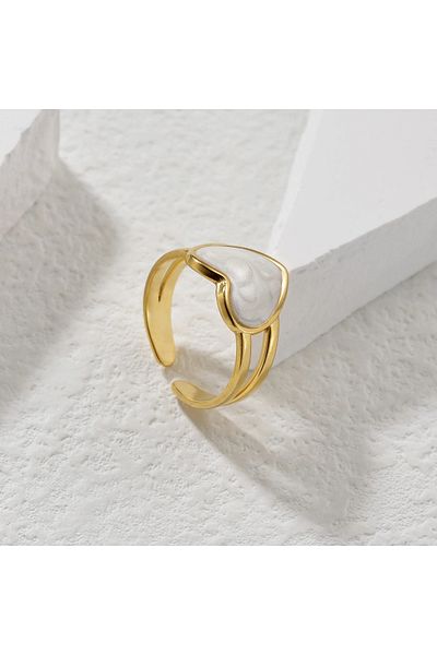 Eva Grace Gwendolyn ring, gold with white, stainless steel, heart pattern, adjustable