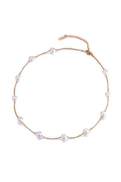 Eva Grace Chelsey necklace, rose gold, with pearls, made of 18K gold-plated stainless steel - Parisian Collection
