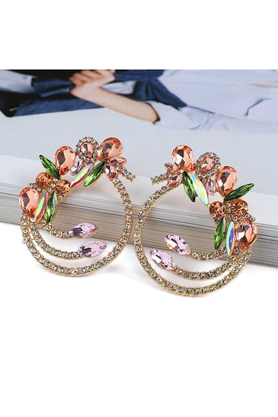 Eva Grace Lisandra earrings, multi-colored, round, decorated with stones