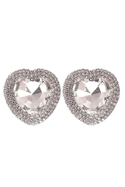 Eva Grace Diana earrings, silver, decorated with stones, heart-shaped