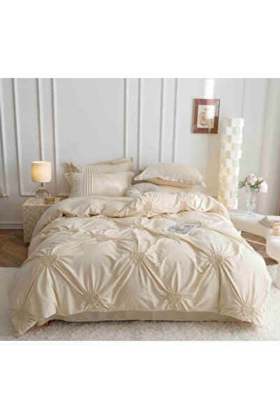 JOJO HOME Double Bed Linen, Jojo Home, Uni, Embroidered Hearts, 6 Pieces, Finet, 230x250cm, Off White