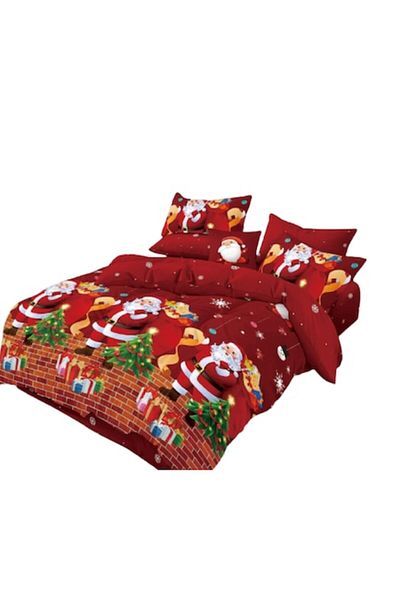 OEM Christmas Bedding Set, Finet, 4 Pieces, Single, 160x230cm, Multicolor, Santa Claus on Chimney