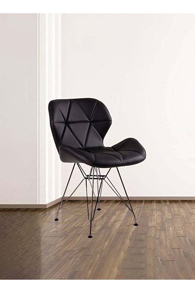 Taimi Black Ergonomic PU Leather Upholstered Chair with Metal Legs for Modern Living Spaces