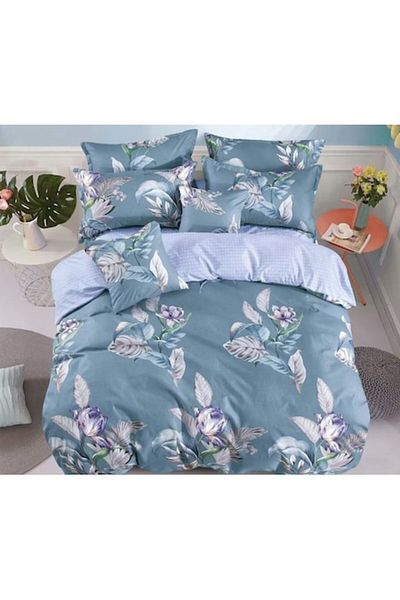 OEM Double Bed Linen, Talo, Finet, 6 Pieces, Blue-Grey Floral Print, 230x245cm