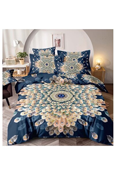 JOJO HOME Double bed linen set, peacock feathers, 4 pieces, 1 person, 140x200cm, Finet