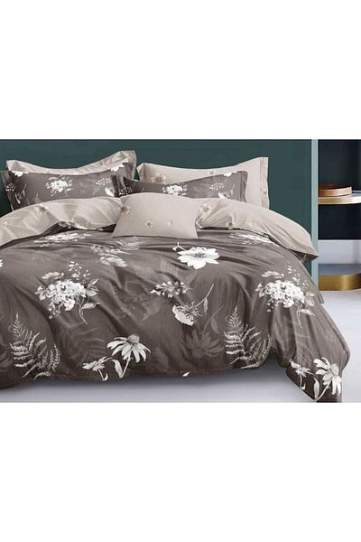 OEM Double Bed Linen Set, Finet, 6 Pieces, Floral Print, 250x230cm, Brown Floral