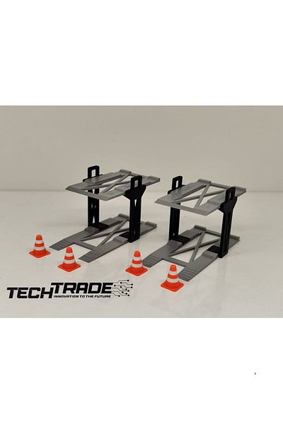 Tech Trade 1/64 Scale Diorama 2 Vehicle Lift 2Pcs Black-Gray + 4Pcs Pontoon