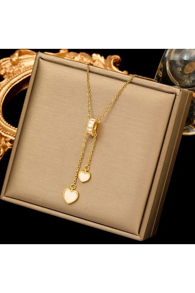 Eva Grace Jada necklace, gold, made of stainless steel, decorated with zirconia, with heart pendant